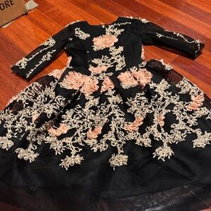 Elegant Black kids Dress with Floral Lace Size 14